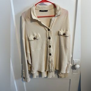 Oversized waffle button down shirt